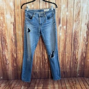Anthropology AG Women The Stevie Slim Straight Distressed Ripped Jeans Size 26R